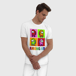 Пижама хлопковая мужская Among us rainbow, цвет: белый — фото 2