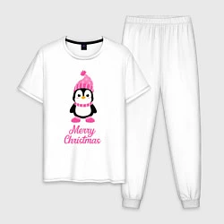 Пижама хлопковая мужская Пингвин, цвет: белый