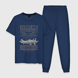 Пижама хлопковая мужская Самолет, цвет: тёмно-синий