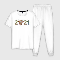 Пижама хлопковая мужская Год быка 2021, цвет: белый