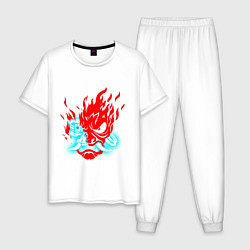 Пижама хлопковая мужская Cyberpunk neon samurai, цвет: белый