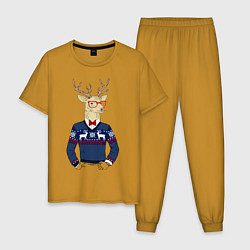 Пижама хлопковая мужская Hipster Deer, цвет: горчичный