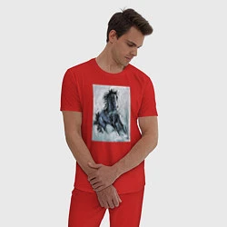 Пижама хлопковая мужская Лошадь арт, цвет: красный — фото 2