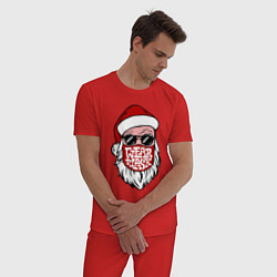 Пижама хлопковая мужская Санта в маске, цвет: красный — фото 2