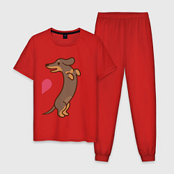 Пижама хлопковая мужская Такса, цвет: красный