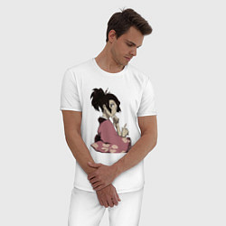 Пижама хлопковая мужская Девушка гейша, цвет: белый — фото 2