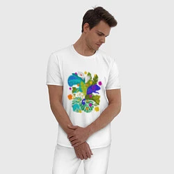 Пижама хлопковая мужская Хамелеоны, цвет: белый — фото 2