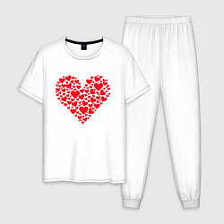 Пижама хлопковая мужская Сердечки, цвет: белый