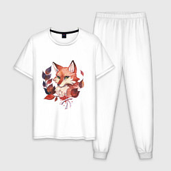 Пижама хлопковая мужская Акварельный лис, цвет: белый