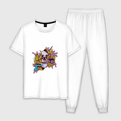 Пижама хлопковая мужская Череп - мутация монстра, цвет: белый