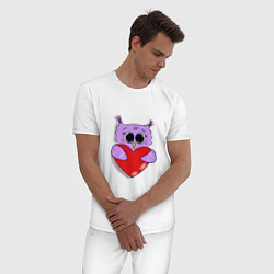 Пижама хлопковая мужская Совушка с сердечком, цвет: белый — фото 2