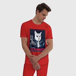 Пижама хлопковая мужская Кот Терминатор пародия, цвет: красный — фото 2