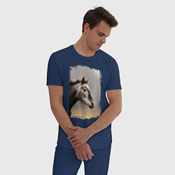 Пижама хлопковая мужская Лошадка, цвет: тёмно-синий — фото 2