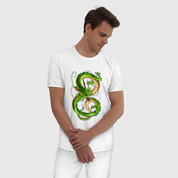 Пижама хлопковая мужская Зеленый лесной дух дракон, цвет: белый — фото 2