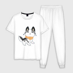 Пижама хлопковая мужская Рисунок щенка хаски, цвет: белый
