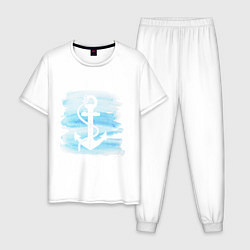 Пижама хлопковая мужская Якорь на акварельном фоне, цвет: белый