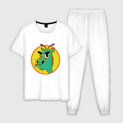 Пижама хлопковая мужская Зеленый дракон в стиле ретро, цвет: белый