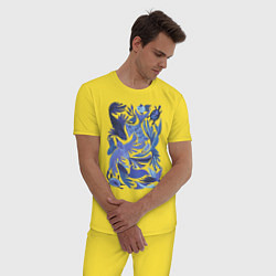 Пижама хлопковая мужская Птицы-рыбы, цвет: желтый — фото 2