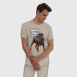 Пижама хлопковая мужская ЧОП - ротвейлер из GTA 5, цвет: миндальный — фото 2