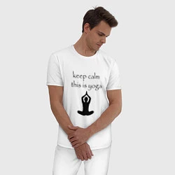 Пижама хлопковая мужская Keep calm this is yoga, цвет: белый — фото 2