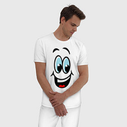 Пижама хлопковая мужская Улыбка мультяшные эмоции, цвет: белый — фото 2