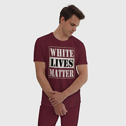 Пижама хлопковая мужская White lives matters, цвет: меланж-бордовый — фото 2