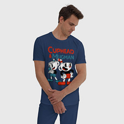 Пижама хлопковая мужская Cuphead & Mugman, цвет: тёмно-синий — фото 2