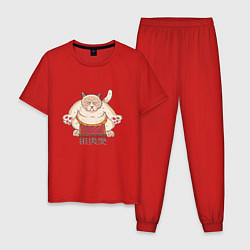 Пижама хлопковая мужская Толстый Кот Сумо, цвет: красный