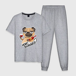 Пижама хлопковая мужская Собака с бокалом, цвет: меланж