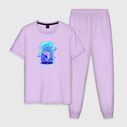 Пижама хлопковая мужская Замкнутое пространство Акула, цвет: лаванда