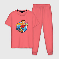 Пижама хлопковая мужская Супер Строитель, цвет: коралловый