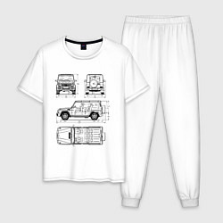 Пижама хлопковая мужская MERCEDES-BENZ G-CLASS СХЕМА, цвет: белый