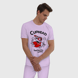 Пижама хлопковая мужская Cuphead на самолёте, цвет: лаванда — фото 2