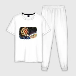 Пижама хлопковая мужская День космонавтики, цвет: белый