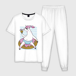 Пижама хлопковая мужская Chilling Unicorn, цвет: белый