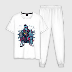 Пижама хлопковая мужская Cyberpunk Urban Man, цвет: белый