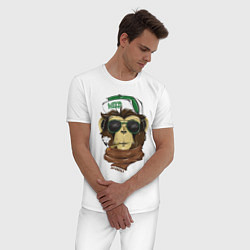 Пижама хлопковая мужская Cool обезьяна, цвет: белый — фото 2