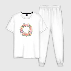 Пижама хлопковая мужская Цветочный Венок, цвет: белый