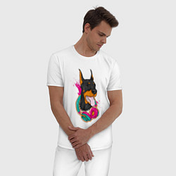 Пижама хлопковая мужская Доберман меломан, цвет: белый — фото 2