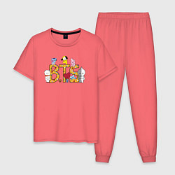 Пижама хлопковая мужская BTS ПЕРСОНАЖИ BT21, цвет: коралловый