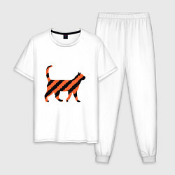 Пижама хлопковая мужская Black-Orange Cat, цвет: белый