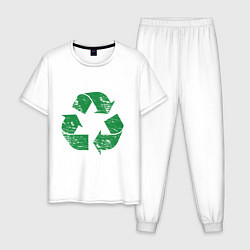 Пижама хлопковая мужская Значок переработки экология, цвет: белый
