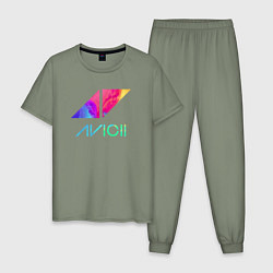 Пижама хлопковая мужская AVICII RAIBOW, цвет: авокадо