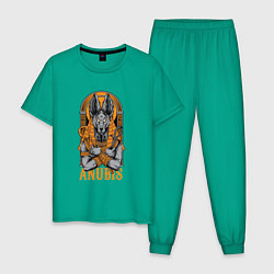 Пижама хлопковая мужская Анубис божество, цвет: зеленый