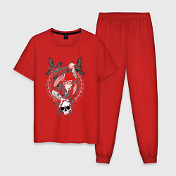 Пижама хлопковая мужская Скелет с битой, цвет: красный