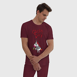 Пижама хлопковая мужская Green Day Unicorn, цвет: меланж-бордовый — фото 2