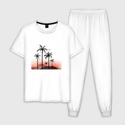 Пижама хлопковая мужская Palm tree, цвет: белый