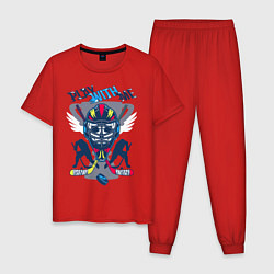 Пижама хлопковая мужская Хоккей, цвет: красный