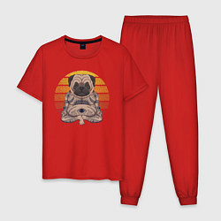 Пижама хлопковая мужская Авторитетный мопс, цвет: красный