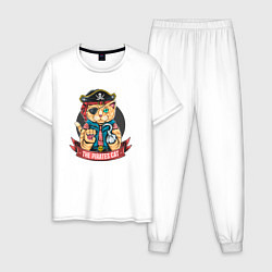 Пижама хлопковая мужская Кот пират, цвет: белый